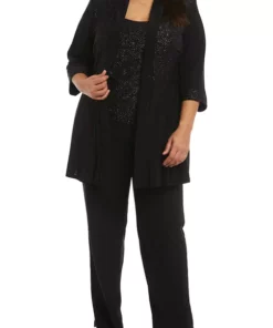 R & M Richards Plus Size 2 Piece Glitter Trim Pant Set