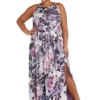 R & M Richards 1Pc Floral Print Clip Chiffon Cut Away Halter Dress