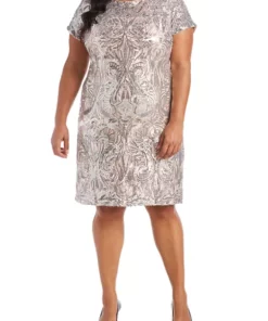 R & M Richards Plus Size One-Piece Contrast Sequin Dress -R & M Richards Shop Belk 125