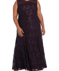 R & M Richards Plus Size Sequin Lace Long Gown