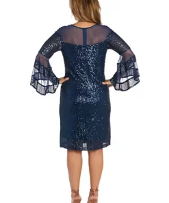 R & M Richards 1Pc Short Illusion Sequin Bodice And Bell Sleeve Dress -R & M Richards Shop Belk 146