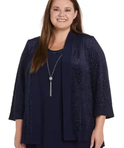 R & M Richards 2Pc Banded Burn Out Clip Velvet Chiffon Jacket Dress -R & M Richards Shop Belk 152