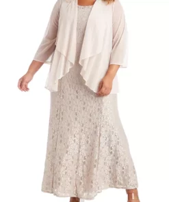 R & M Richards Plus Size 2-Piece Flyaway Jacket A-Line Dress Set