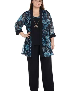 R & M Richards 2Pc Mock Print Power Mesh W Foil And Ity Pant Set