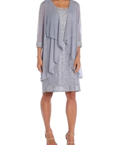 R & M Richards Petite Bead Neck Dress and Flyaway Sheer Jacket Set -R & M Richards Shop Belk 173