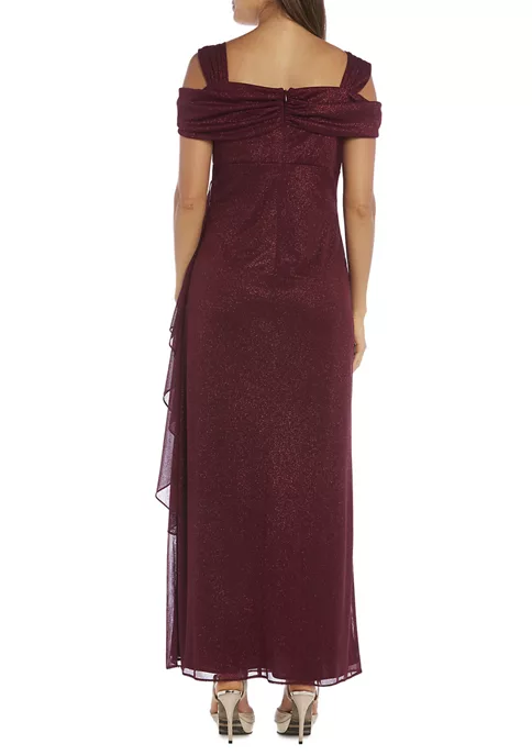 R & M Richards Women's Cold Shoulder Side Ruch Sparkle Long Dress 4 R & M Richards Women's Cold Shoulder Side Ruch Sparkle Long Dress - Image 2