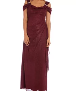 R & M Richards Women's Cold Shoulder Side Ruch Sparkle Long Dress 7 R & M Richards Women's Cold Shoulder Side Ruch Sparkle Long Dress -R & M Richards Shop Belk 187
