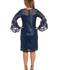 R & M Richards 1Pc Short Illusion Sequin Bodice And Bell Sleeve Dress -R & M Richards Shop Belk 190