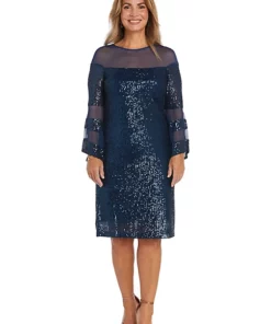 R & M Richards 1Pc Short Illusion Sequin Bodice And Bell Sleeve Dress -R & M Richards Shop Belk 191