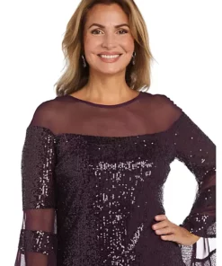 R & M Richards 1Pc Short Illusion Sequin Bodice And Bell Sleeve Dress -R & M Richards Shop Belk 192