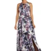 R & M Richards 1Pc Floral Print Clip Chiffon Cut Away Halter Dress -R & M Richards Shop Belk 197