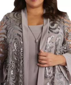 R & M Richards Plus Size 3-Piece Sequin Swing Jacket and Pants Set