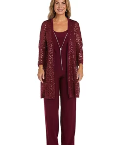 R & M Richards 3Pc 3 4 Sleeve Sequin Jacket Over Ity Pant Set -R & M Richards Shop Belk 206