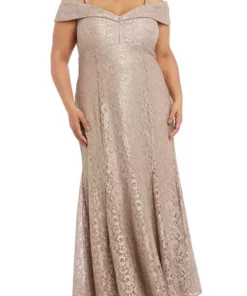 R & M Richards Plus Size Lace Off the Shoulder Gown -R & M Richards Shop Belk 211
