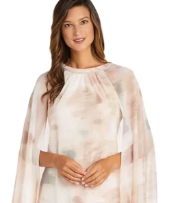 R & M Richards 1Pc Print Lurex Chiffon Cape Dress With Rhinestone Neck Detail -R & M Richards Shop Belk 237