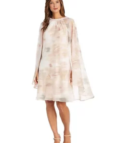 R & M Richards 1Pc Print Lurex Chiffon Cape Dress With Rhinestone Neck Detail -R & M Richards Shop Belk 238