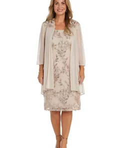 R & M Richards 2Pc Matte Jersey Chiffon And Emb Sequin Yoke Swing Jacket Dress -R & M Richards Shop Belk 242
