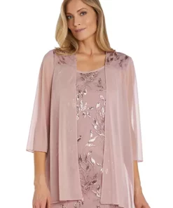 R & M Richards 2Pc Matte Jersey Chiffon And Emb Sequin Yoke Swing Jacket Dress -R & M Richards Shop Belk 243