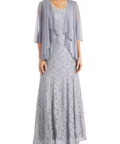 R & M Richards Petite 2 Piece Long Lace Beaded Neck Jacket Dress -R & M Richards Shop Belk 247