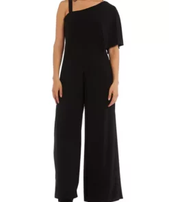 R & M Richards 1 Piece One Shoulder Drape Panel Jumpsuit with Straps