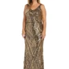 R & M Richards Long Beaded Dress With Contrast Beaded Diamond Motiff