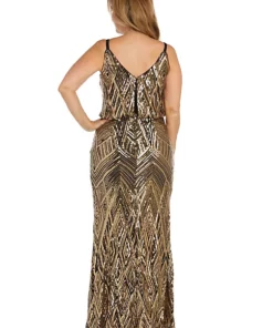 R & M Richards Long Beaded Dress With Contrast Beaded Diamond Motiff -R & M Richards Shop Belk 253