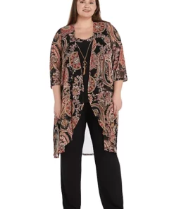 R & M Richards 3Pc Puff Print Power Mesh And Ity Duster Pant Set