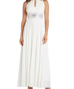 R & M Richards Women's Beaded Waist Chemise Long Dress