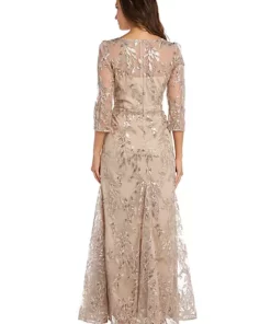 R & M Richards 1Pc Long Boatneck Gown With 3 4 Sleeve Illusion Bodice And Mermaid Skirt -R & M Richards Shop Belk 263