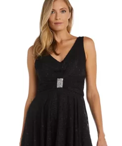 R & M Richards 1Pc Hilo Clip Chiffon With Stripe Lurex Dress And Rhinestone Waist Detail -R & M Richards Shop Belk 278