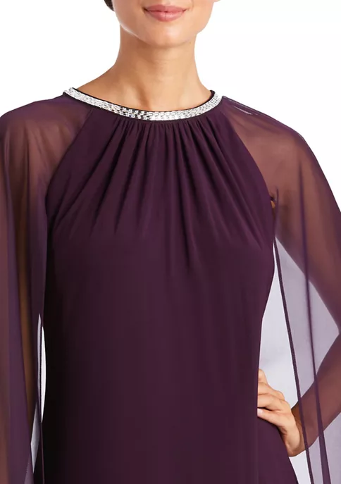 R & M Richards Women's Sheath Dress with Beaded Jewel Neck and Long Cape 5 R & M Richards Women's Sheath Dress with Beaded Jewel Neck and Long Cape - Image 3