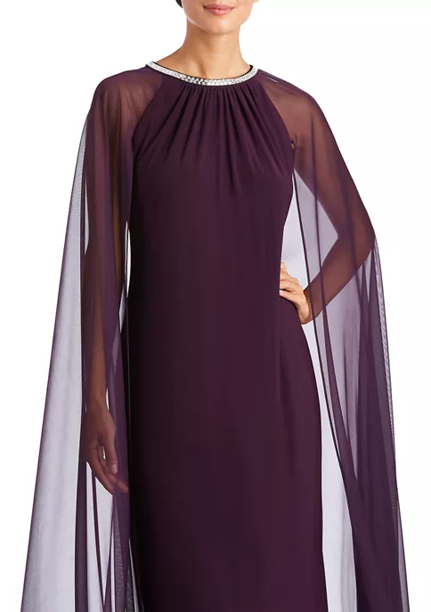 R & M Richards Women's Sheath Dress with Beaded Jewel Neck and Long Cape 6 R & M Richards Women's Sheath Dress with Beaded Jewel Neck and Long Cape - Image 4