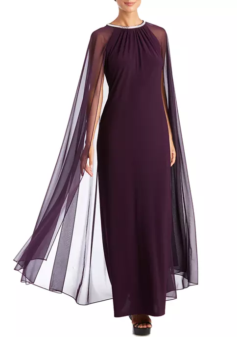 R & M Richards Women's Sheath Dress with Beaded Jewel Neck and Long Cape 7 R & M Richards Women's Sheath Dress with Beaded Jewel Neck and Long Cape - Image 5