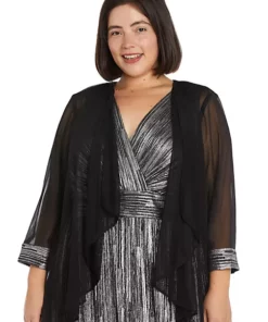 R & M Richards 2Pc Cascade Front Jacket Over Surplice Bodice Long Dress With Full Skirt