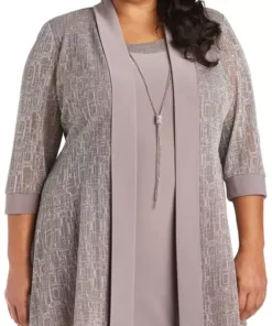 R & M Richards Plus Size 2-Piece Metallic Jacquard Jacket Dress -R & M Richards Shop Belk 301