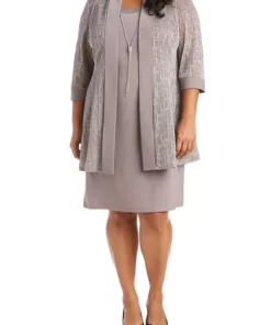 R & M Richards Plus Size 2-Piece Metallic Jacquard Jacket Dress -R & M Richards Shop Belk 302
