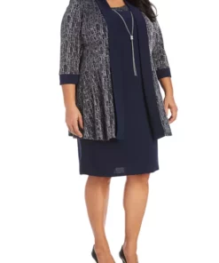 R & M Richards Plus Size 2-Piece Metallic Jacquard Jacket Dress -R & M Richards Shop Belk 303