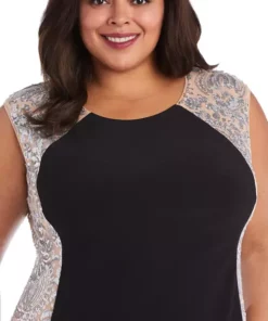 R & M Richards Plus Size Embroidered Sequin Sculpt Side Panel Dress