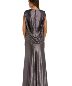 R & M Richards 1Pc Long Cold Shoulder Drape Back Twist Front Dress