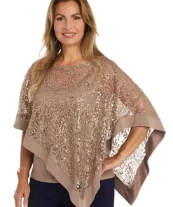 R & M Richards 1 Piece Mock Lace Poncho Over Ity Tank Top