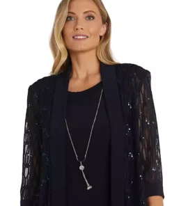 R & M Richards 2Pc Stripe Dot Sequin Lace And Ity Jacket Dress -R & M Richards Shop Belk 354