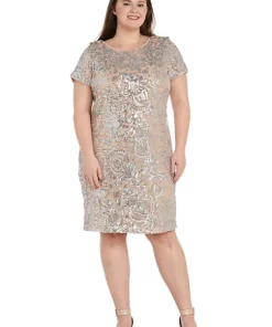 R & M Richards 1Pc Contrast Emb Sequin S S Dress
