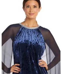 R & M Richards 1Pc Long Sheath Dress With Rhinestone Neck And Chiffon Cape -R & M Richards Shop Belk 362