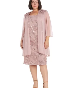 R & M Richards 2Pc Matte Jersey Chiffon And Emb Sequin Yoke Swing Jacket Dress -R & M Richards Shop Belk 384