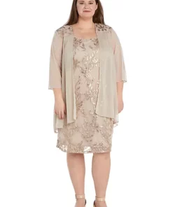 R & M Richards 2Pc Matte Jersey Chiffon And Emb Sequin Yoke Swing Jacket Dress -R & M Richards Shop Belk 385