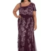 R & M Richards 1 Pc Long One Shoulder Emb Sequin Dress With Godet Skirt
