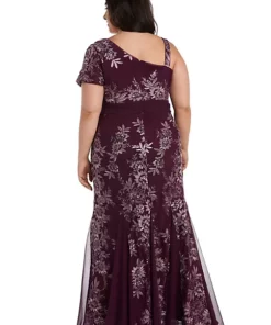 R & M Richards 1 Pc Long One Shoulder Emb Sequin Dress With Godet Skirt -R & M Richards Shop Belk 393