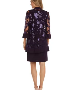 R & M Richards 2Pc Long Emb Sequin Swing Jacket Over Ity Shift Dress With Necklace -R & M Richards Shop Belk 396