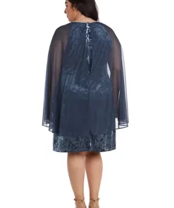 R & M Richards 1Pc Short Shift Dress With Rhinestone Neck And Chiffon Cape -R & M Richards Shop Belk 399