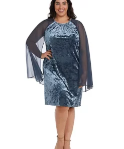 R & M Richards 1Pc Short Shift Dress With Rhinestone Neck And Chiffon Cape -R & M Richards Shop Belk 400